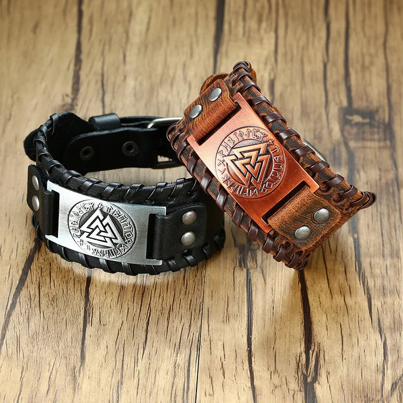 Vnox Men's Stylish Viking Leather Wrap Bracelets Rock Punk Compass Charm Male Wrist Jewelry Length Adjustable