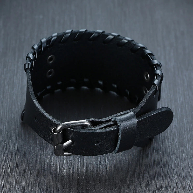 Vnox Men's Stylish Viking Leather Wrap Bracelets Rock Punk Compass Charm Male Wrist Jewelry Length Adjustable