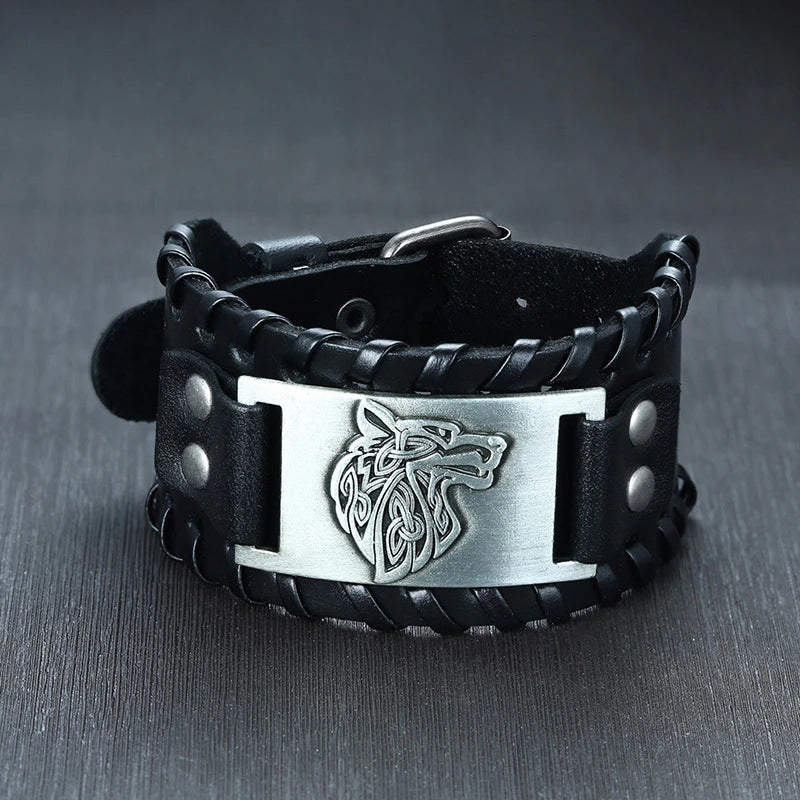Vnox Men's Stylish Viking Leather Wrap Bracelets Rock Punk Compass Charm Male Wrist Jewelry Length Adjustable