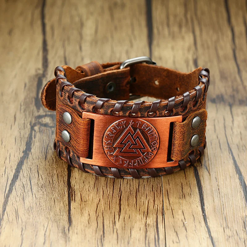 Vnox Men's Stylish Viking Leather Wrap Bracelets Rock Punk Compass Charm Male Wrist Jewelry Length Adjustable