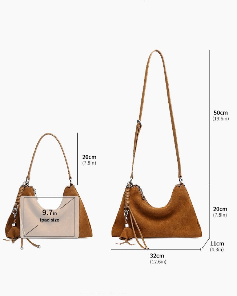 Suede Luxe Hobo Bag with Braided Detail & Tassel Accent