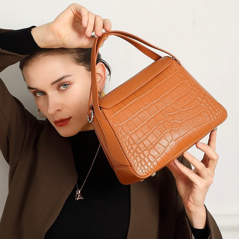 Women's Genuine Leather Croc-Embossed Crossbody Bag