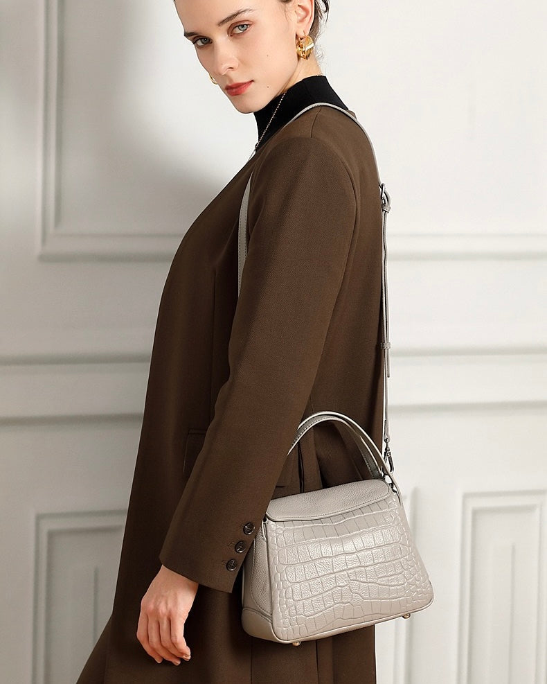 Women's Genuine Leather Croc-Embossed Crossbody Bag