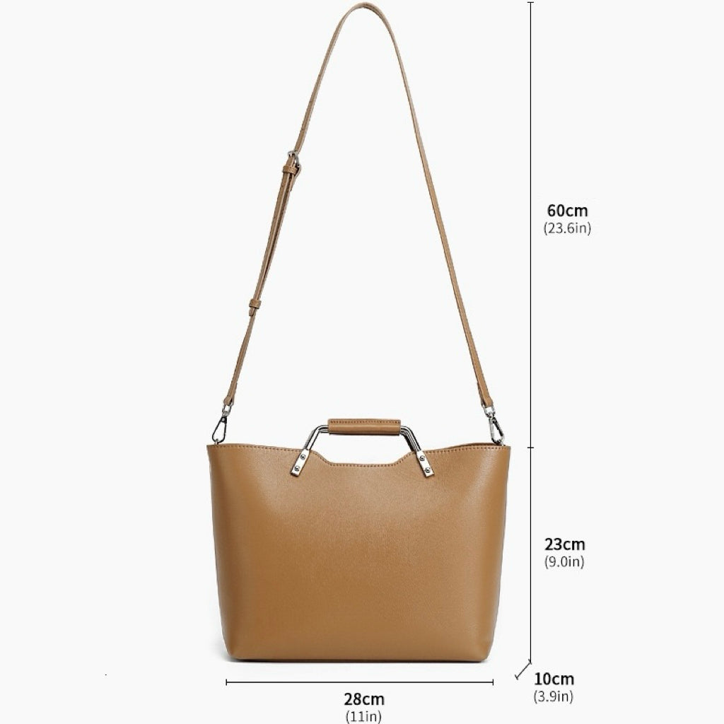 Genuine Leather Arch-Handle Minimalist Commuter Crossbody Bag