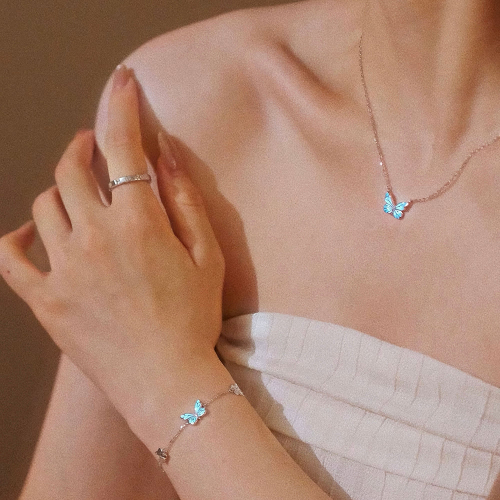 Dreamy Blue Butterfly Jewelry 2-in-1 Set