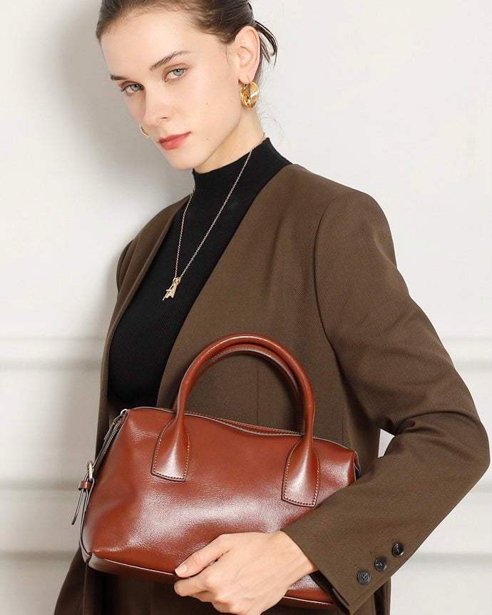 Pebbled Leather Convertible Satchel with Top Handles