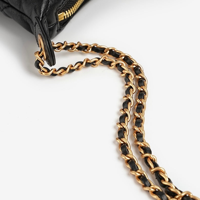 Noir Quilted Sheepskin Dual-Tone Chain Shoulder Bag