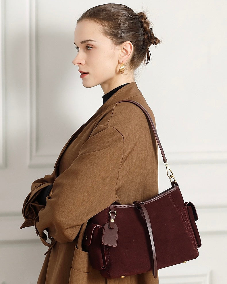 Retro Matte Genuine Cowhide Utility Shoulder Bag