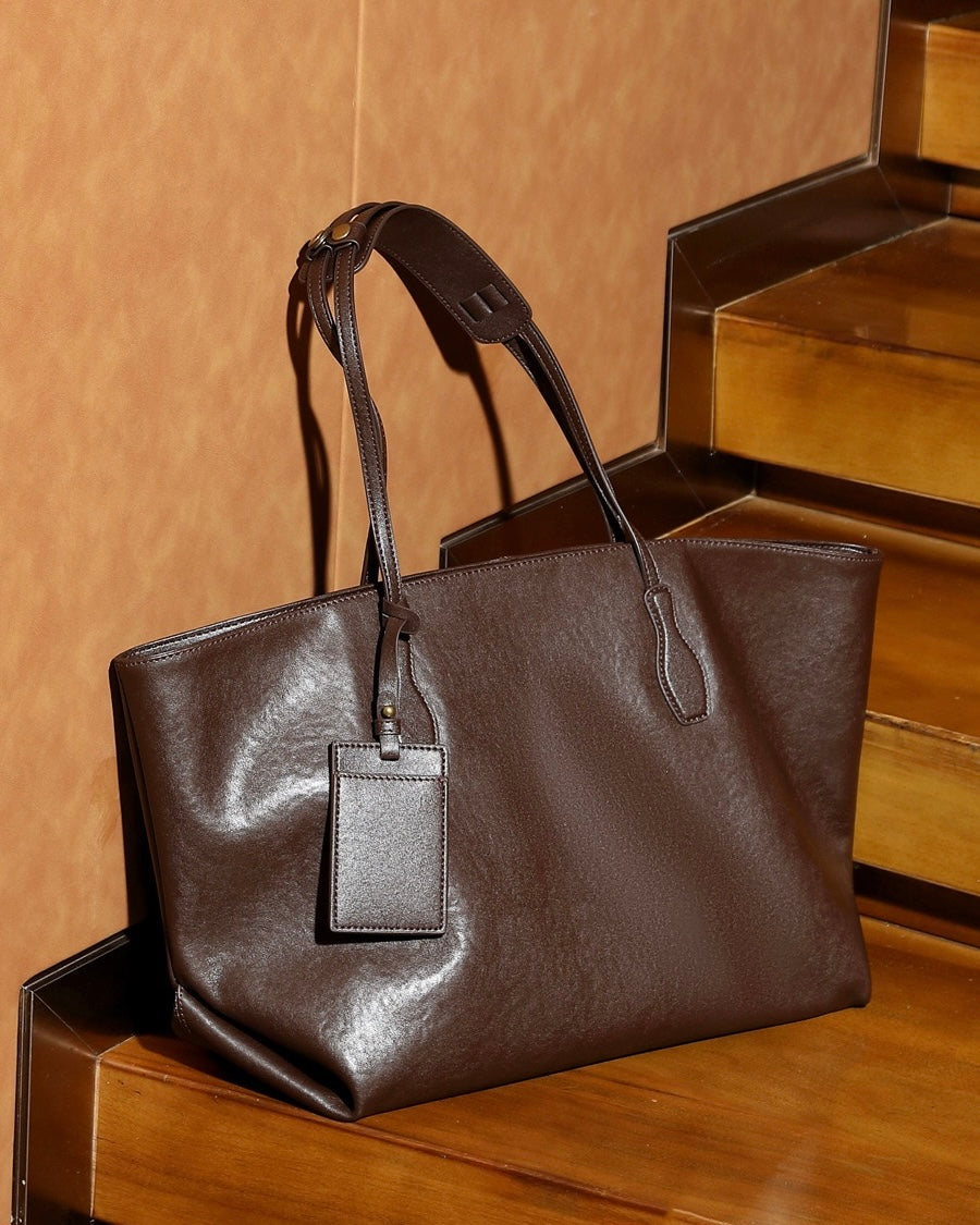 Large Vintage Leather Tote with Signature Luggage Tag