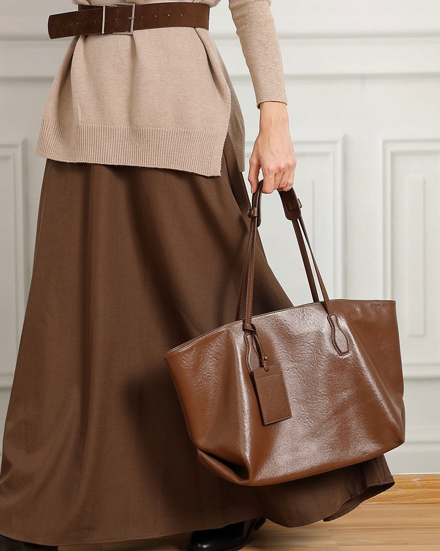 Large Vintage Leather Tote with Signature Luggage Tag