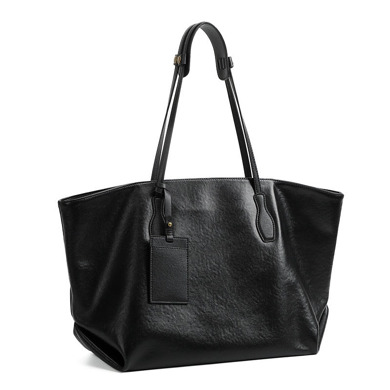 Large Vintage Leather Tote with Signature Luggage Tag
