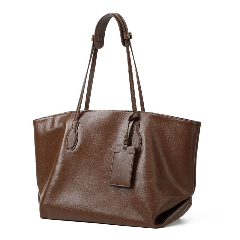 Large Vintage Leather Tote with Signature Luggage Tag