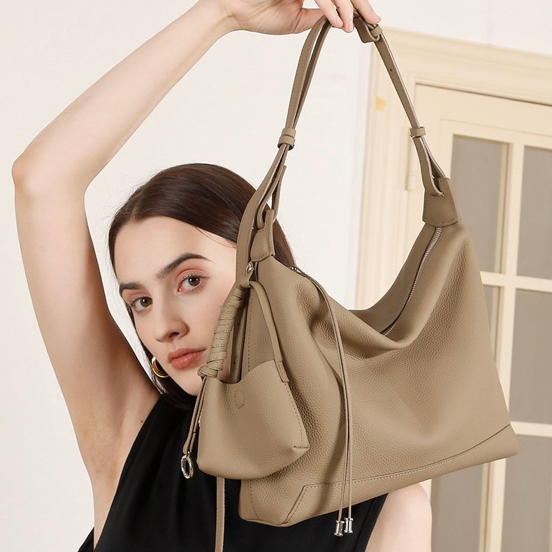 Minimalist Genuine Leather Large Capacity Commuter Tote Shoulder Bag