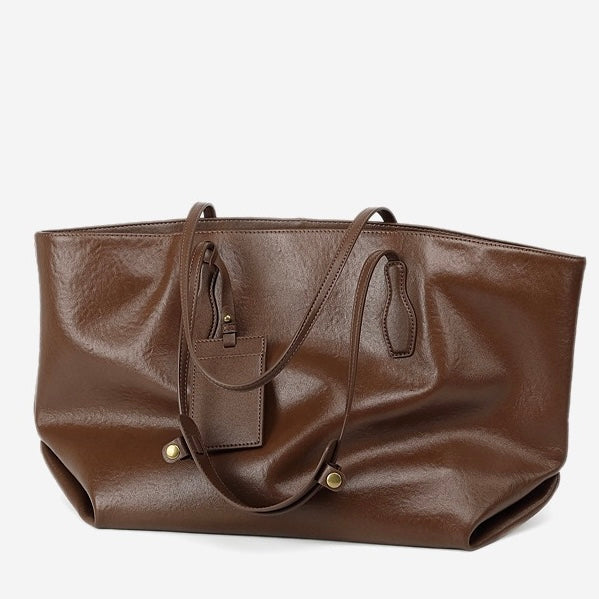 Large Vintage Leather Tote with Signature Luggage Tag