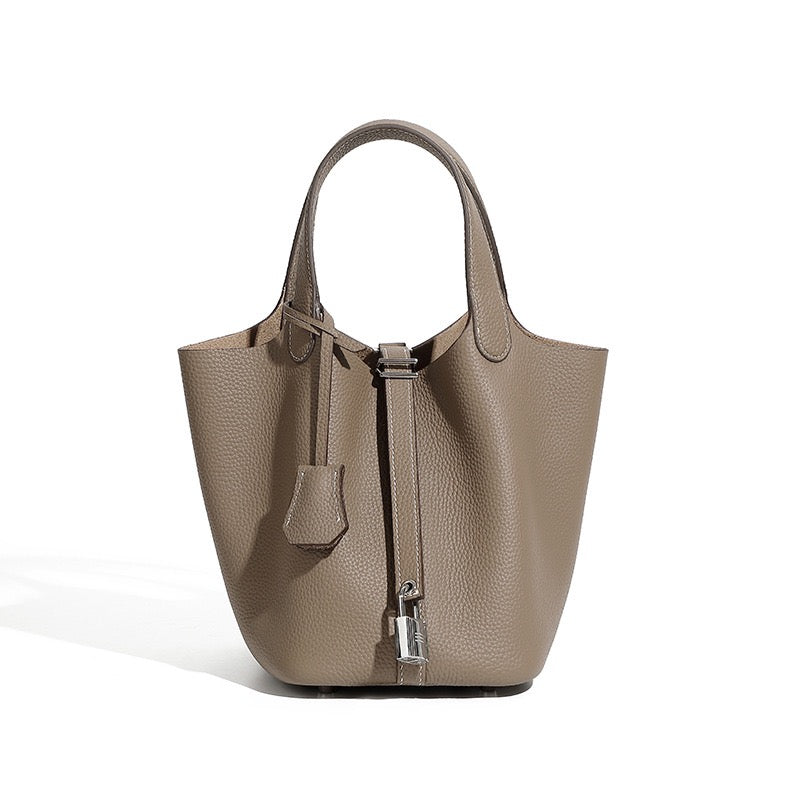 Women's Genuine Leather Silver Buckle Basket Bag