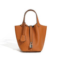 Women's Genuine Leather Silver Buckle Basket Bag