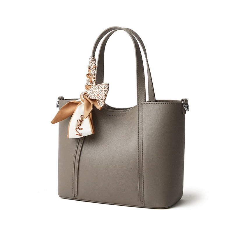 Women's Genuine Leather Handbag with Signature Ribbon Embellishment