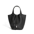 Women's Genuine Leather Silver Buckle Basket Bag