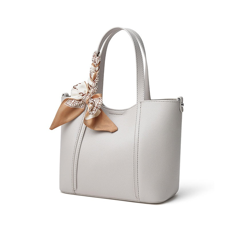 Women's Genuine Leather Handbag with Signature Ribbon Embellishment
