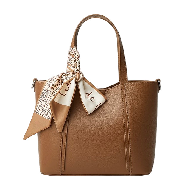 Women's Genuine Leather Handbag with Signature Ribbon Embellishment