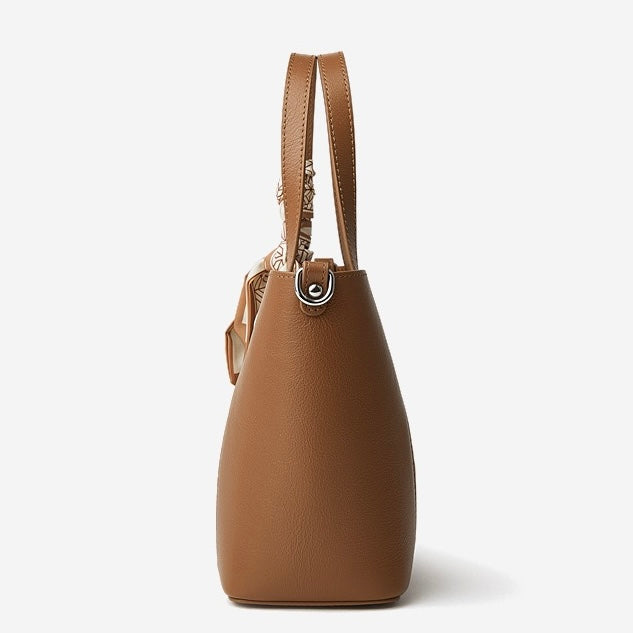 Women's Genuine Leather Handbag with Signature Ribbon Embellishment