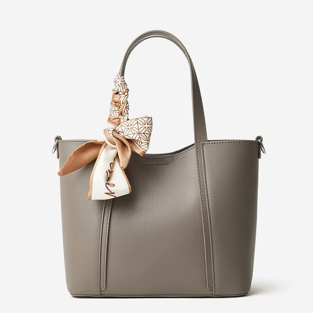Women's Genuine Leather Handbag with Signature Ribbon Embellishment