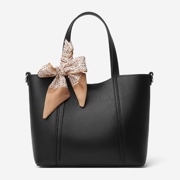Women's Genuine Leather Handbag with Signature Ribbon Embellishment