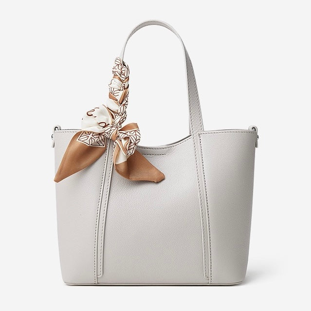 Women's Genuine Leather Handbag with Signature Ribbon Embellishment
