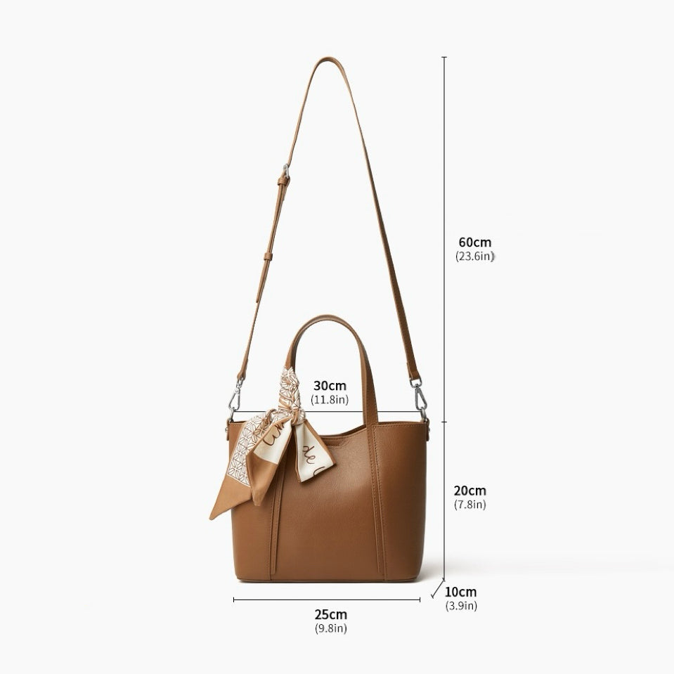 Women's Genuine Leather Handbag with Signature Ribbon Embellishment