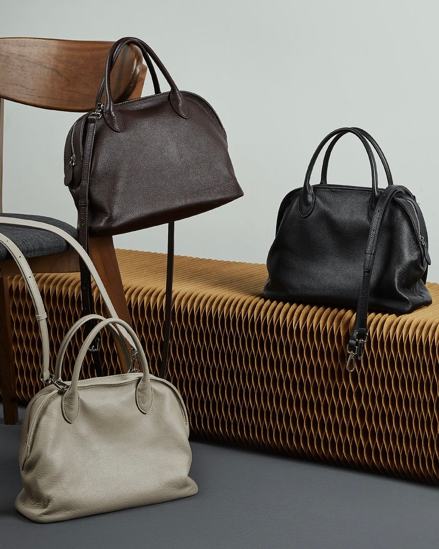 Grained Leather Dome Satchel with Dual Carry Options