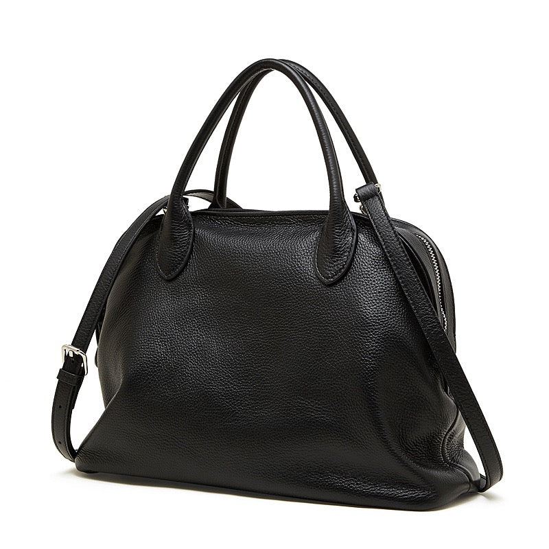 Grained Leather Dome Satchel with Dual Carry Options