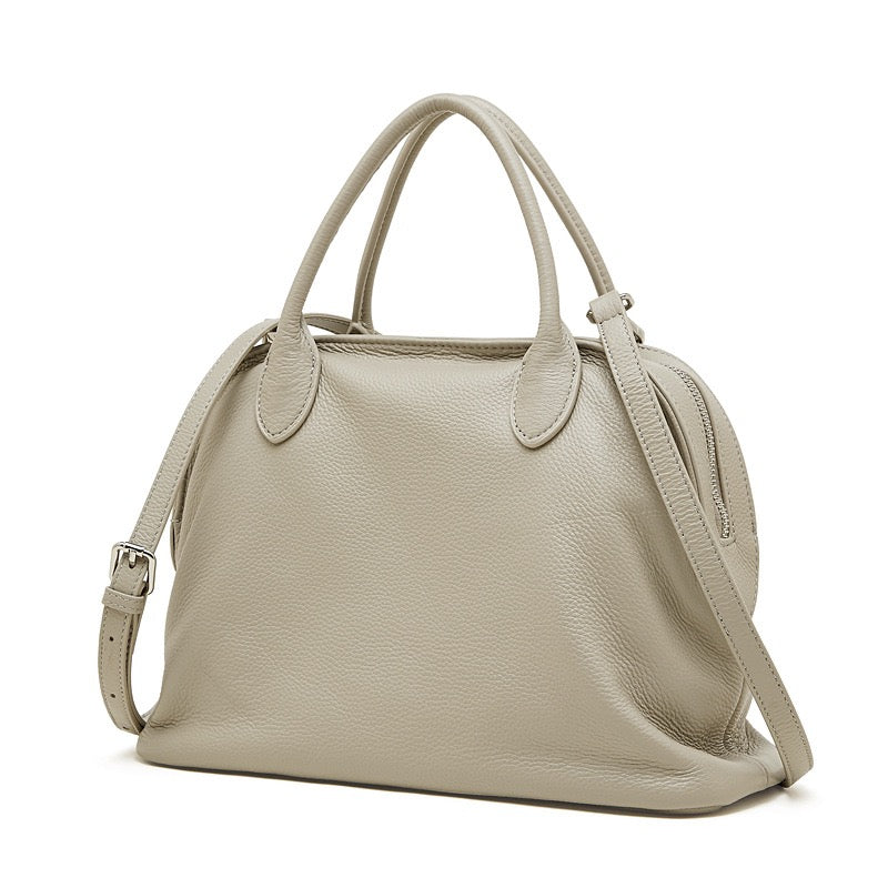 Grained Leather Dome Satchel with Dual Carry Options