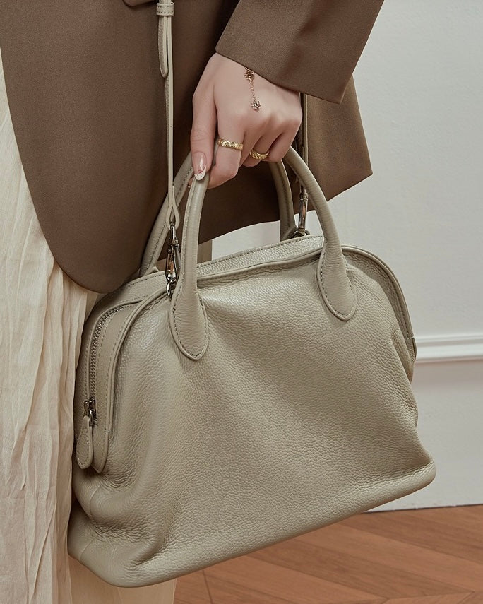 Grained Leather Dome Satchel with Dual Carry Options