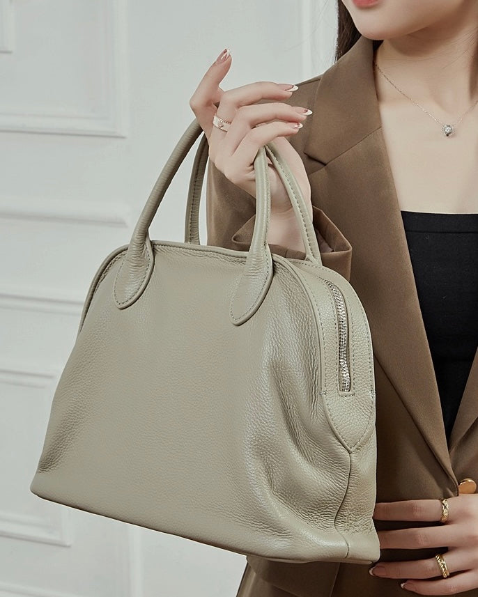 Grained Leather Dome Satchel with Dual Carry Options