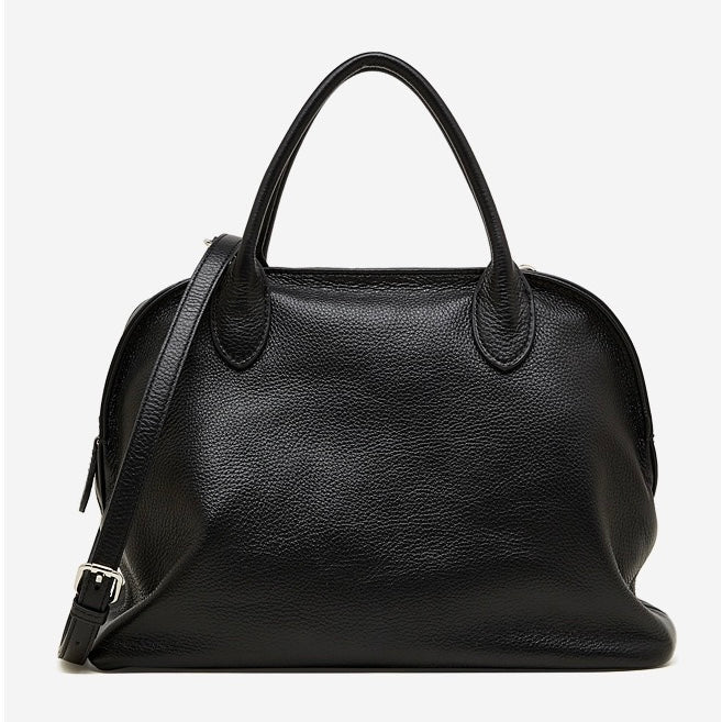 Grained Leather Dome Satchel with Dual Carry Options