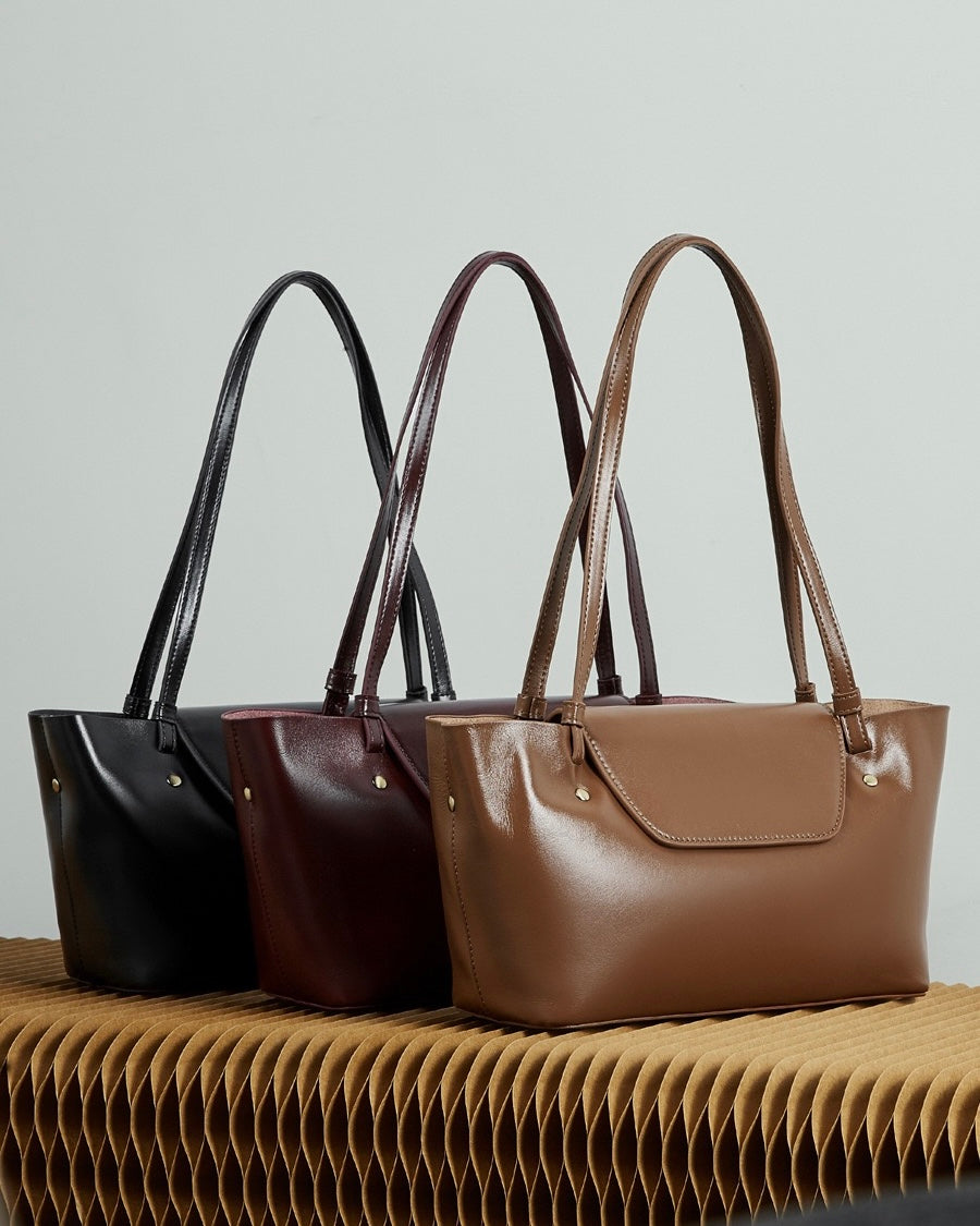 Women's Genuine Leather Flap Tote with Convertible Straps