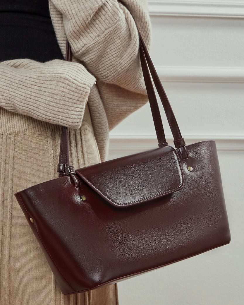 Women's Genuine Leather Flap Tote with Convertible Straps