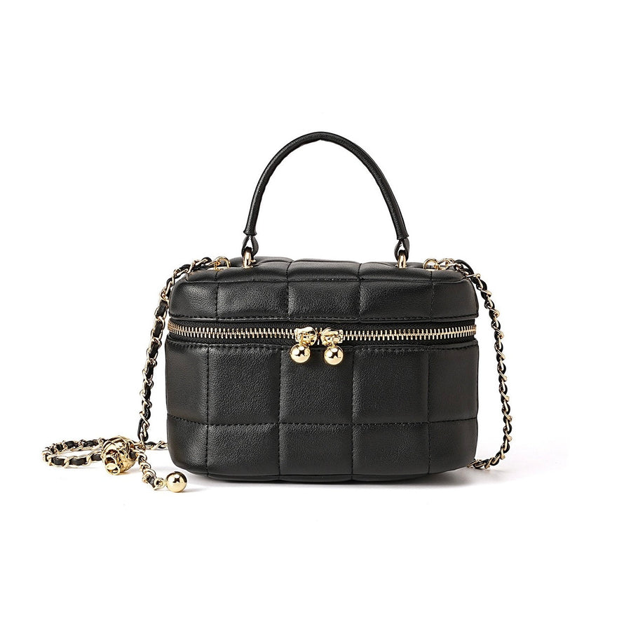 Women's Genuine Leather Textured Chain Shoulder Bag