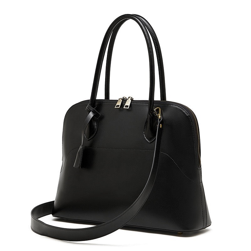 Women's Genuine Leather Dome Satchel with Signature Tassel