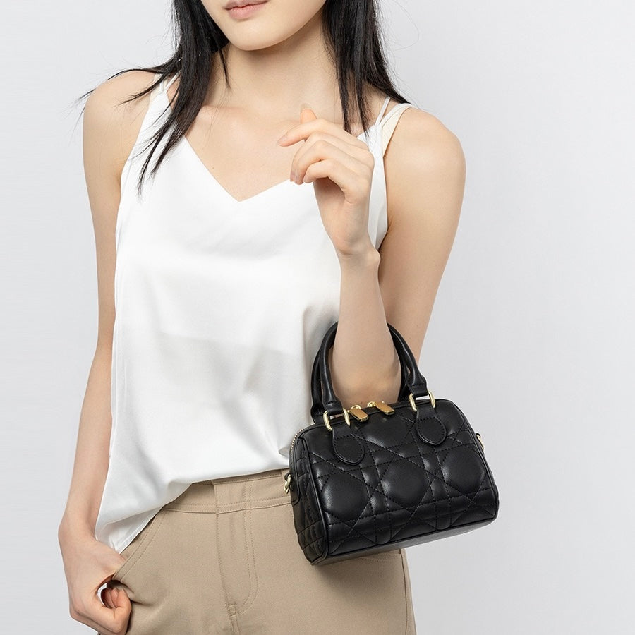 Women's Genuine Leather Quilted Boston Clutch Bag