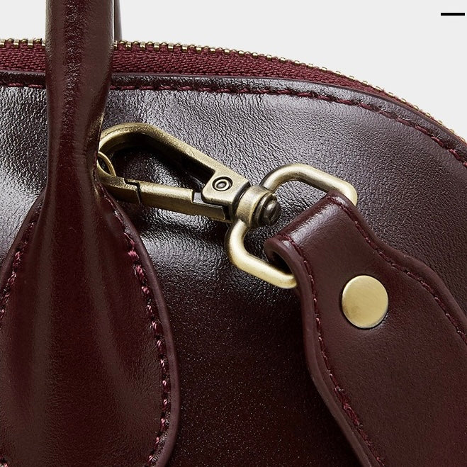 Women's Genuine Leather Dome Satchel with Signature Tassel