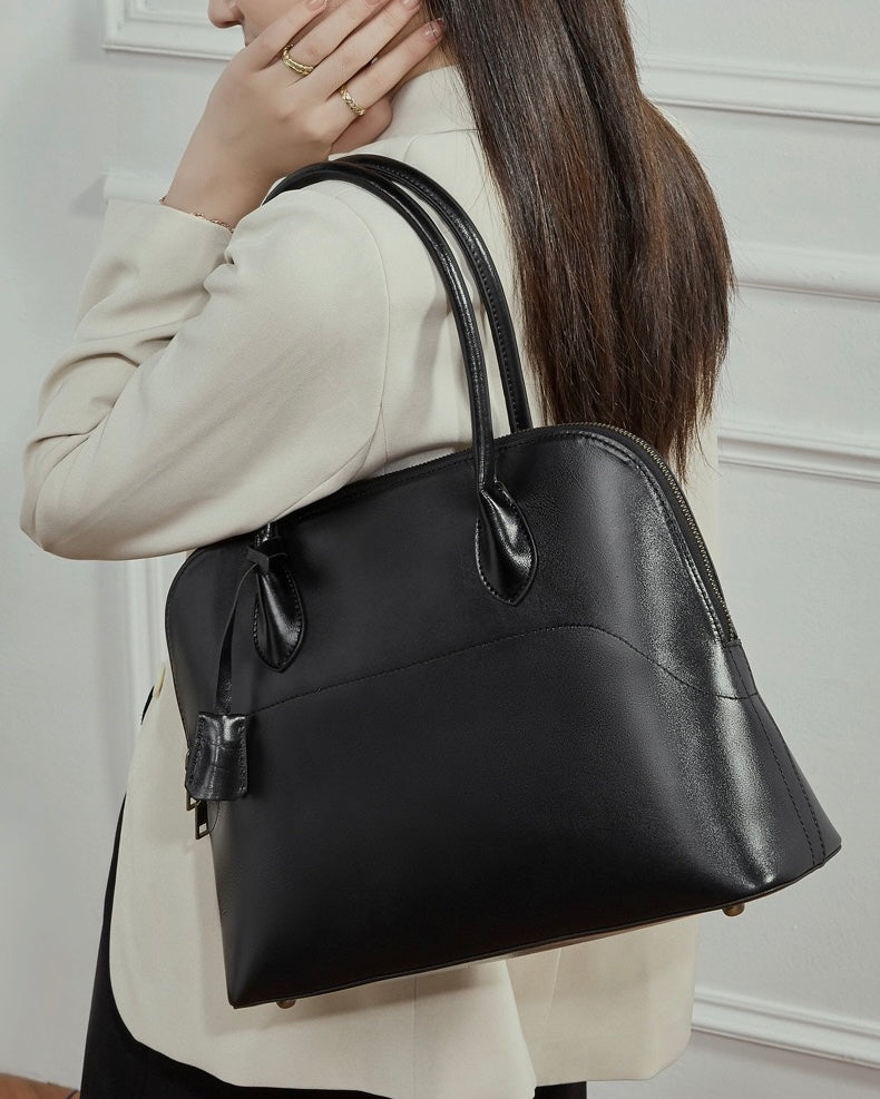 Women's Genuine Leather Dome Satchel with Signature Tassel