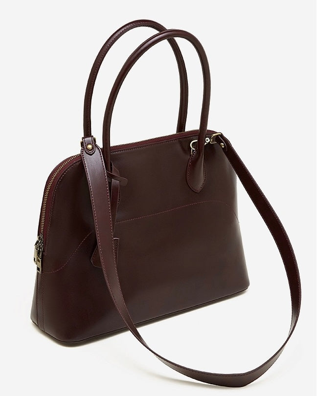 Women's Genuine Leather Dome Satchel with Signature Tassel