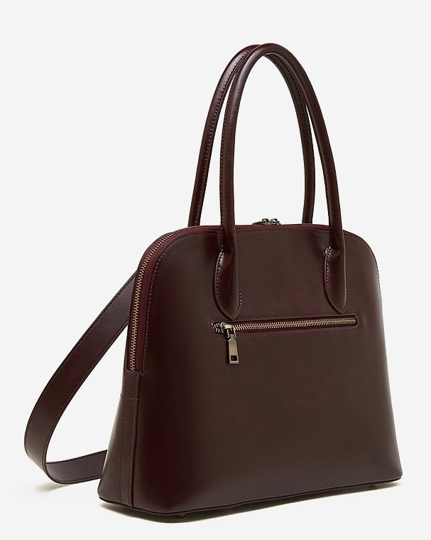 Women's Genuine Leather Dome Satchel with Signature Tassel