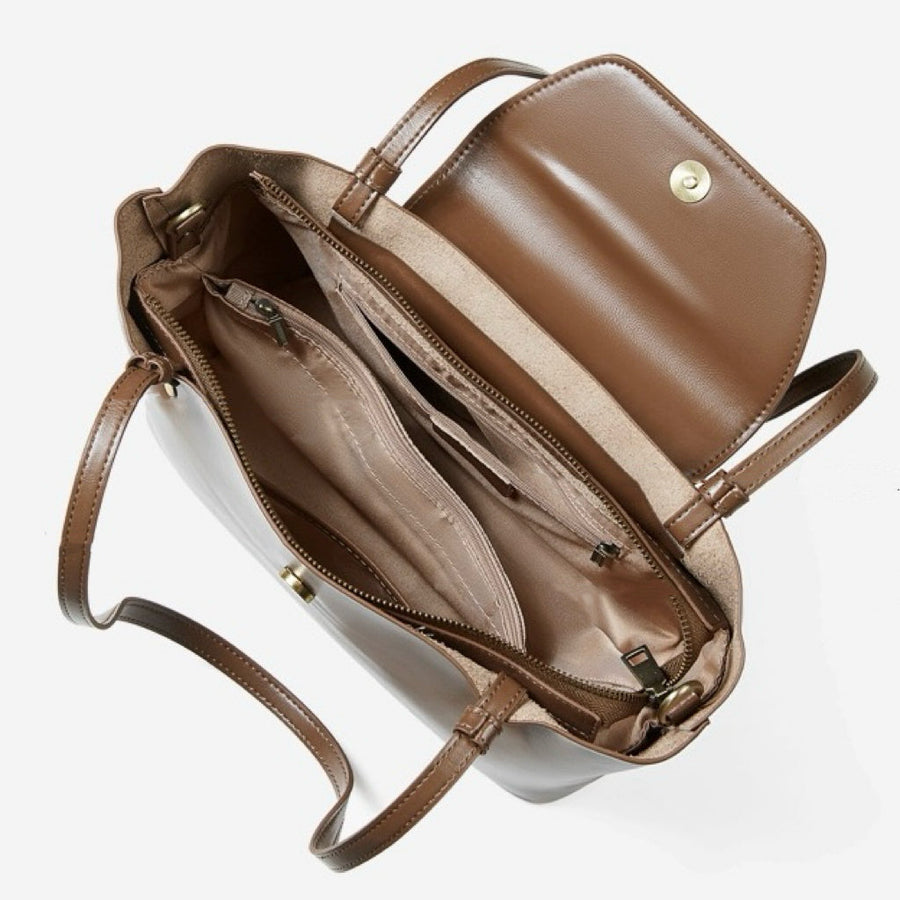 Women's Genuine Leather Flap Tote with Convertible Straps