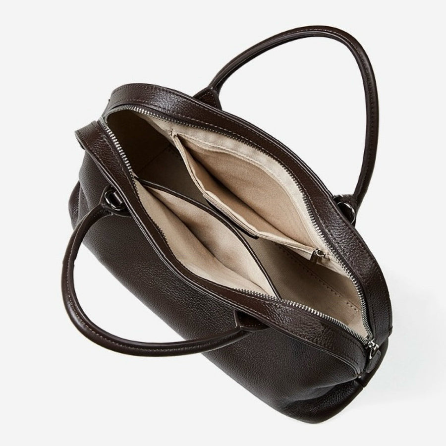 Grained Leather Dome Satchel with Dual Carry Options
