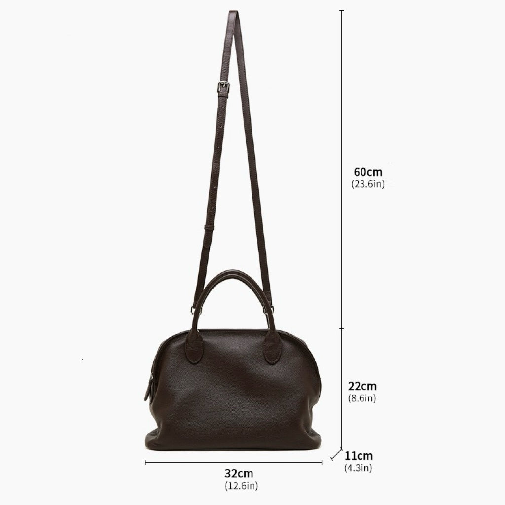 Grained Leather Dome Satchel with Dual Carry Options