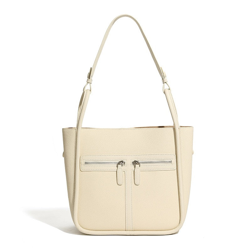 Women's Top Grain Leather Niche Luxury Bag – Dual-Zip Design with Removable Liner