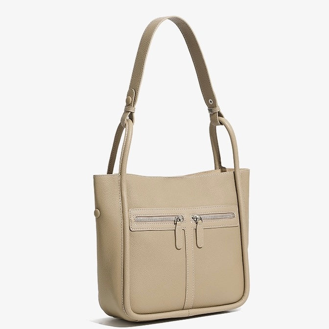 Women's Top Grain Leather Niche Luxury Bag – Dual-Zip Design with Removable Liner