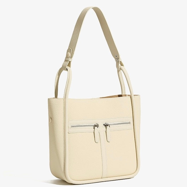 Women's Top Grain Leather Niche Luxury Bag – Dual-Zip Design with Removable Liner